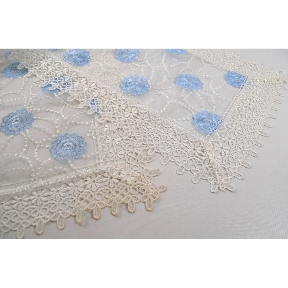 American Linen Chic White & Blue Lace Linen Table Runner Doily 16